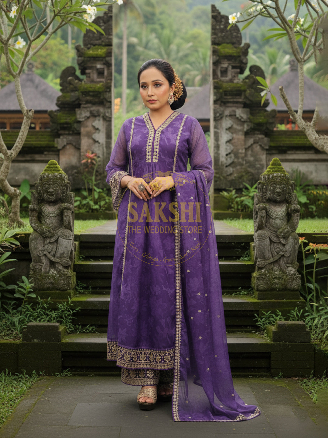 Purple Organza Anarkali Suit with Pants