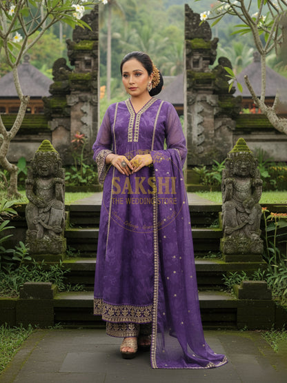 Purple Organza Anarkali Suit with Pants