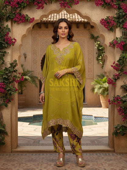 Green Georgette Kaftan with Pants