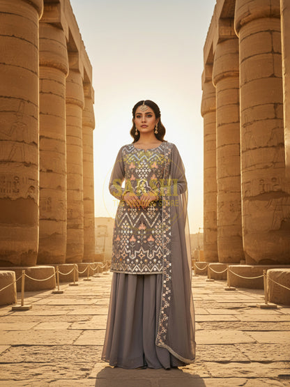 Light Grey Indo-Western Sharara Set