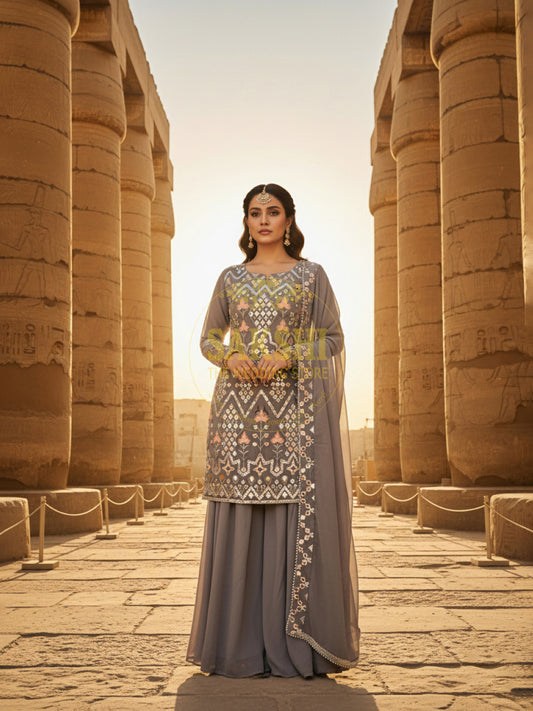 Light Grey Indo-Western Sharara Set