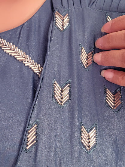 Grey Armani Ready to Wear Saree with Stitched Blouse.