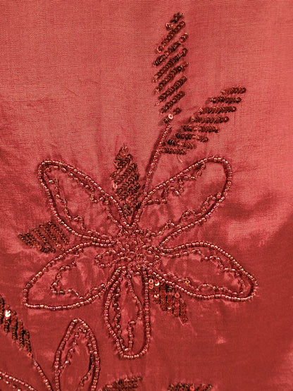 Maroon Coord Set Kurti with Full Flared Palazzo. Subtle Sequins Work on Neckline and Daaman.