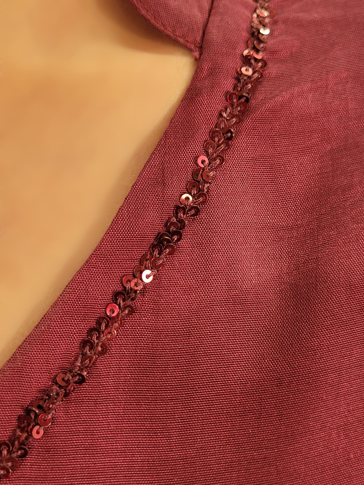 Maroon Coord Set Kurti with Full Flared Palazzo. Subtle Sequins Work on Neckline and Daaman.