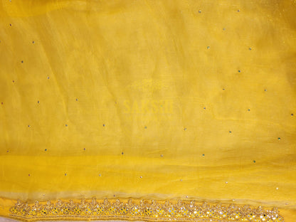 Yellow Chiffon Saree with Resham, Beads, Sequins and Mirror Work