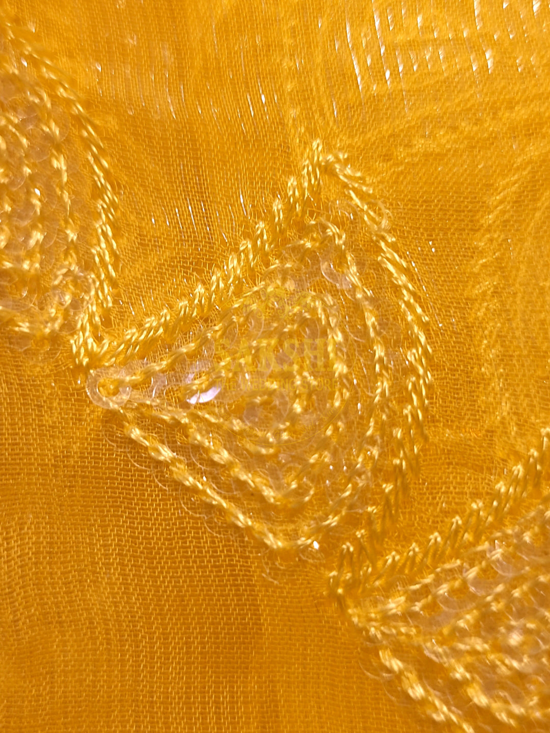 Yellow Chiffon Saree with Resham, Beads, Sequins and Mirror Work