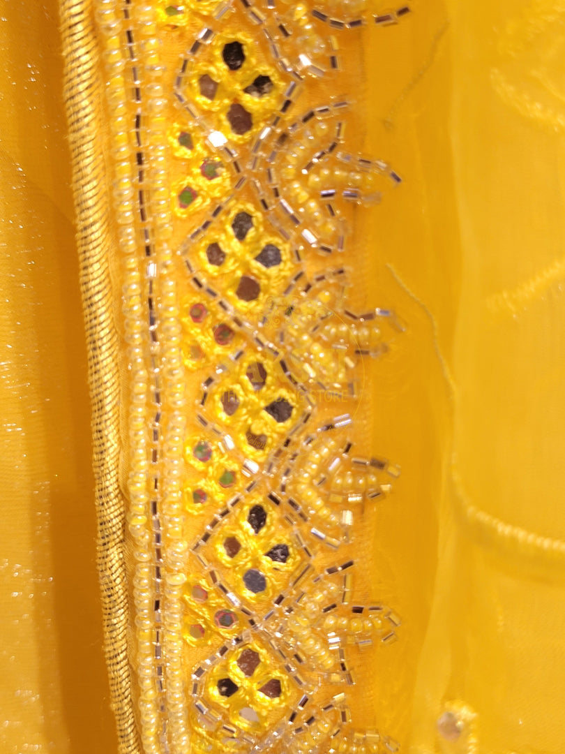 Yellow Chiffon Saree with Resham, Beads, Sequins and Mirror Work