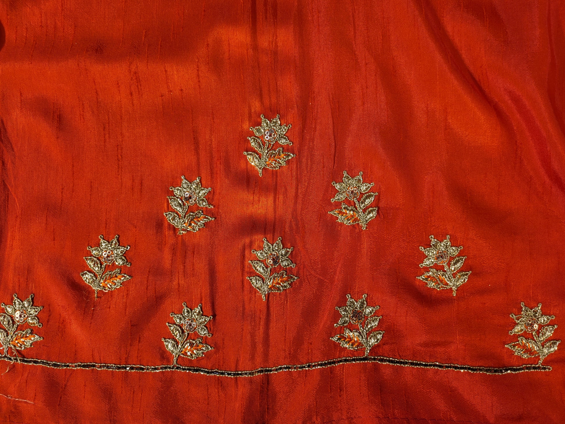 Rani Crepe Wedding Saree with heavy embroidered blouse piece. Zari and Resham work.