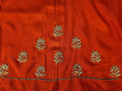 Rani Crepe Wedding Saree with heavy embroidered blouse piece. Zari and Resham work.