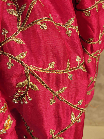 Rani Crepe Wedding Saree with heavy embroidered blouse piece. Zari and Resham work.