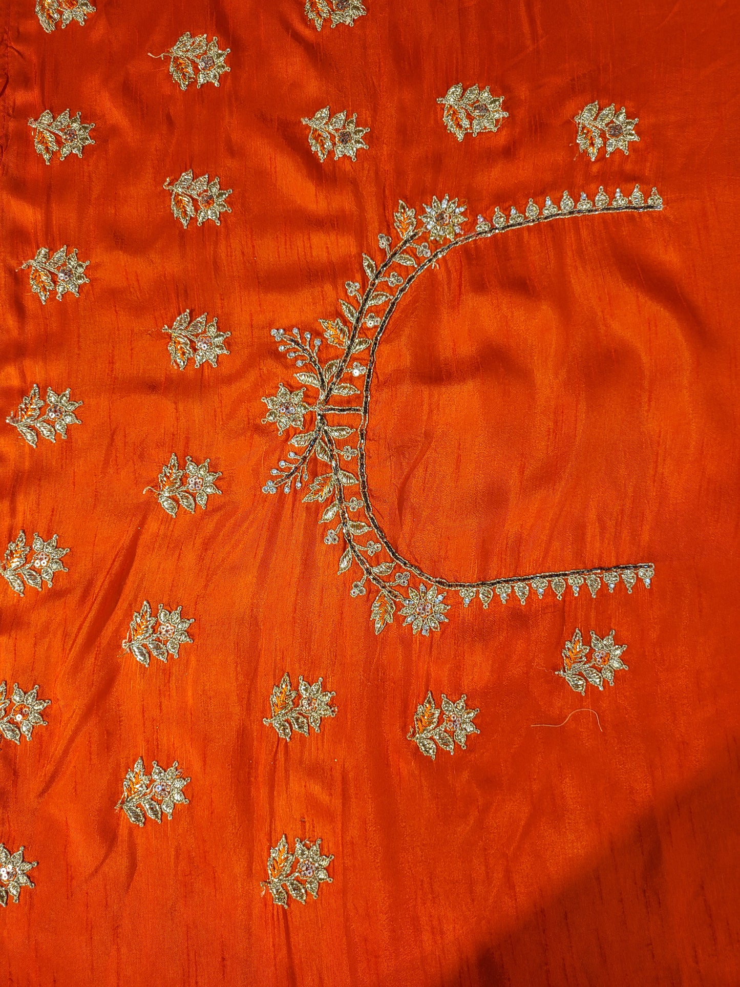 Rani Crepe Wedding Saree with heavy embroidered blouse piece. Zari and Resham work.