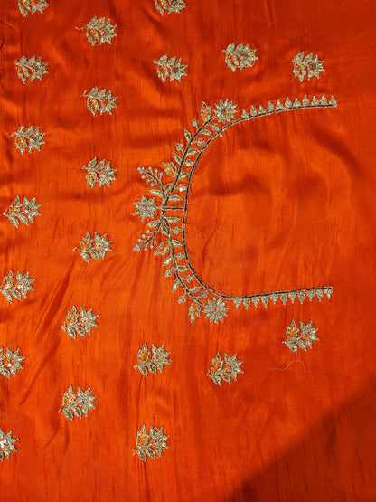 Rani Crepe Wedding Saree with heavy embroidered blouse piece. Zari and Resham work.