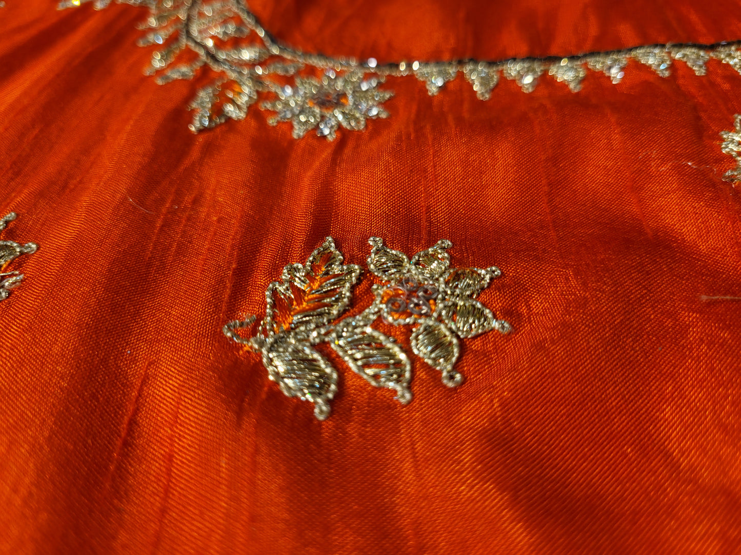 Rani Crepe Wedding Saree with heavy embroidered blouse piece. Zari and Resham work.