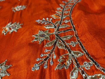 Rani Crepe Wedding Saree with heavy embroidered blouse piece. Zari and Resham work.