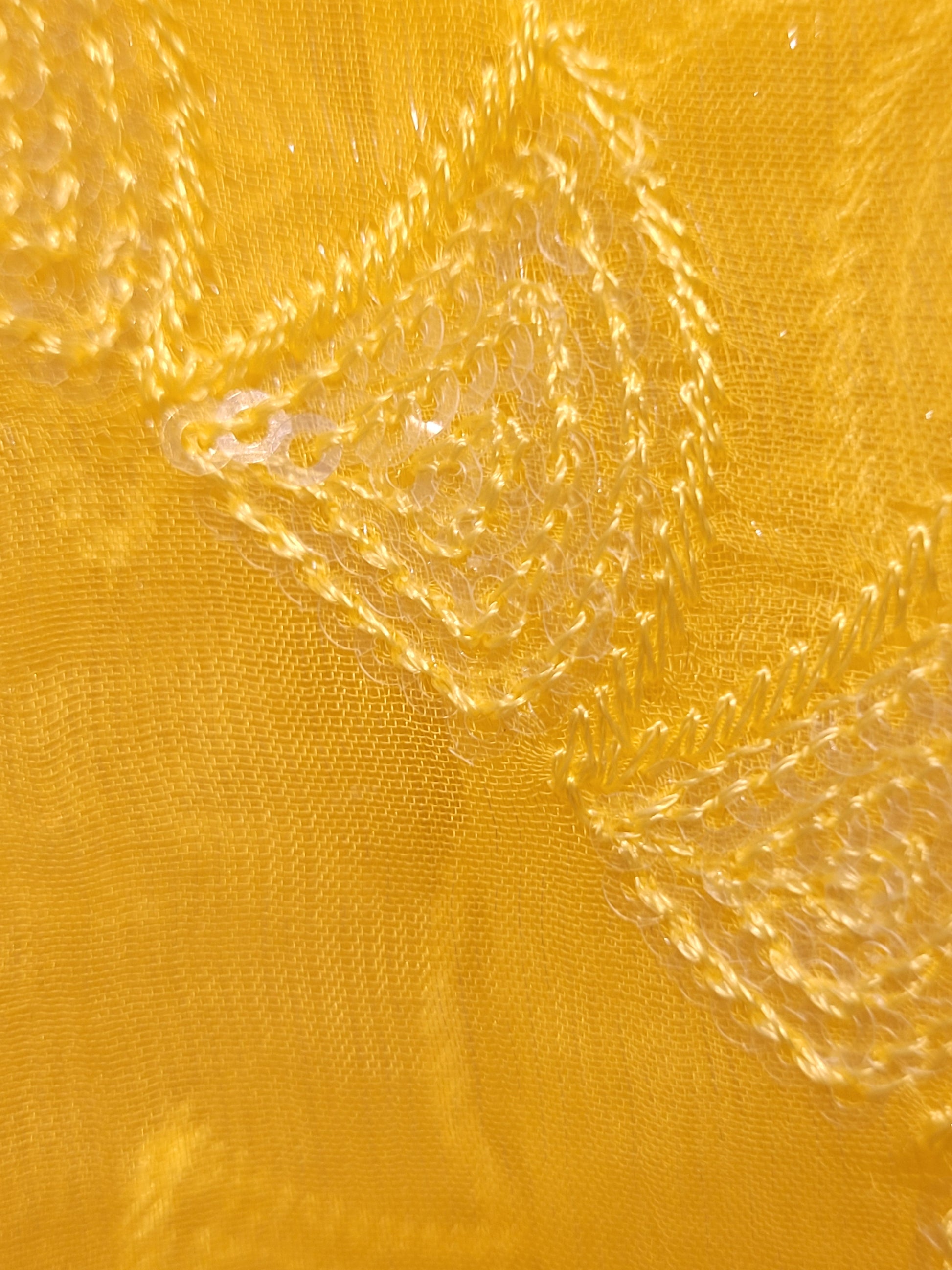 Yellow Chiffon Saree with Resham, Beads, Sequins and Mirror Work.