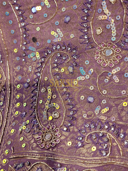 Shimmer Tissue Lavender Handwork Saree