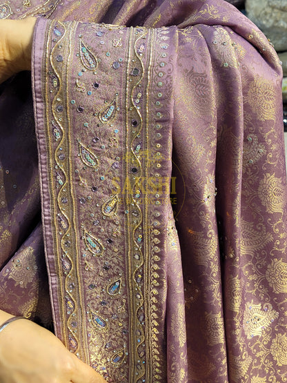 Shimmer Tissue Lavender Handwork Saree
