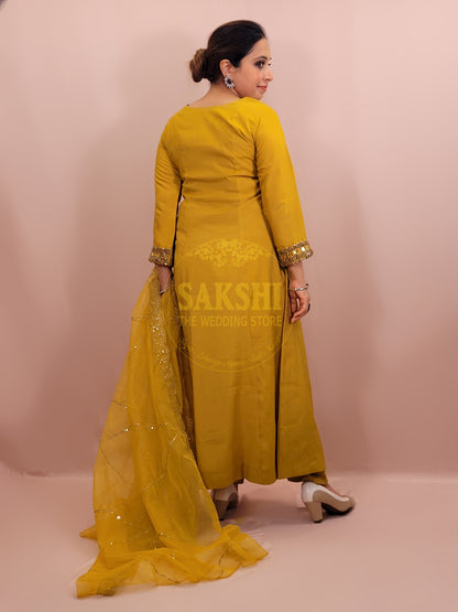 Mustard Yellow V Neck Muslin Suit