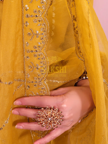 Mustard Yellow V Neck Muslin Suit