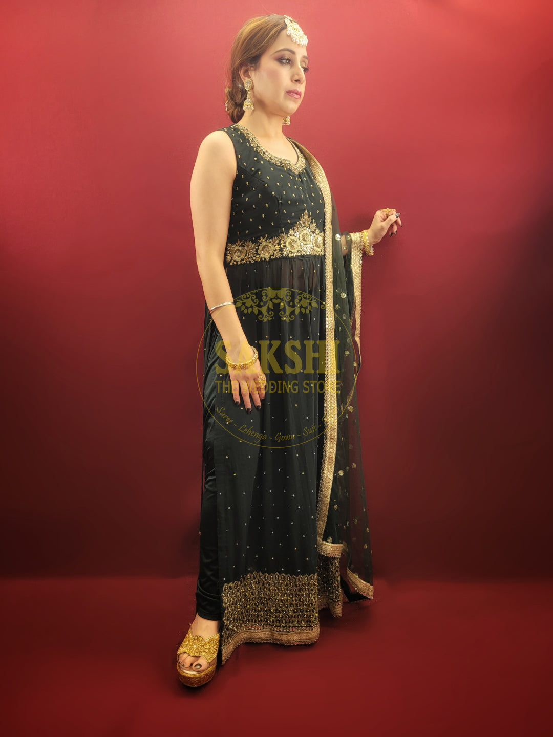 Bottle Green Indo-Western Chudidar Set