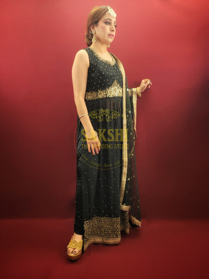 Bottle Green Indo-Western Chudidar Set