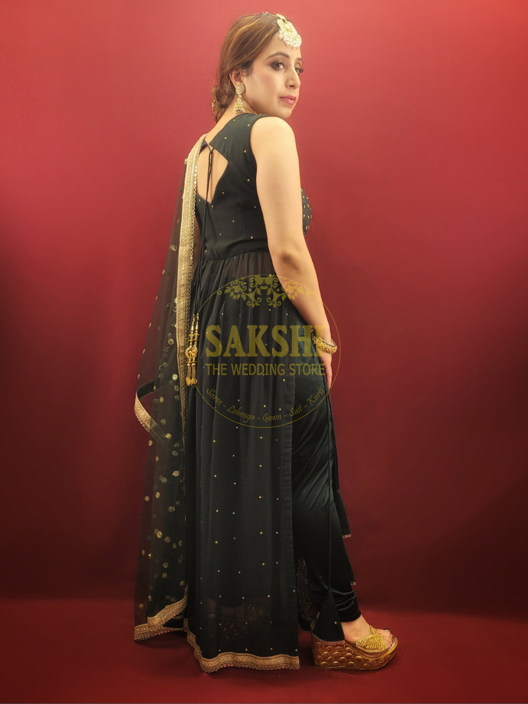 Bottle Green Indo-Western Chudidar Set