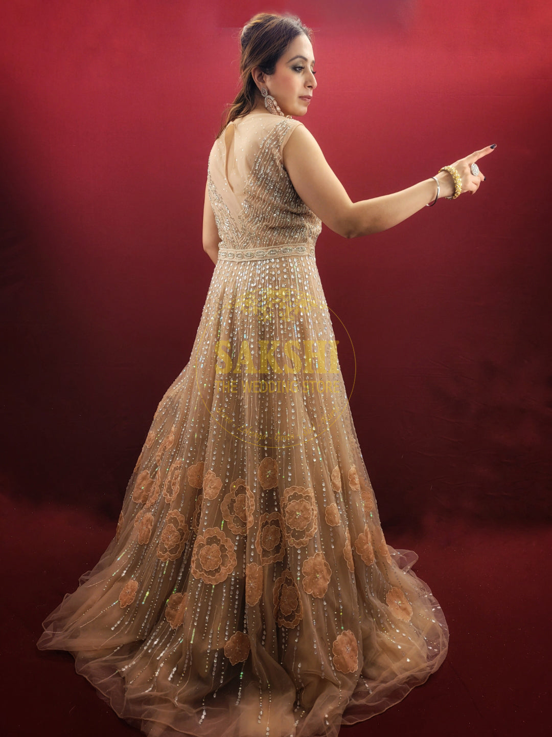 Beautiful Peach Engagement/ Reception Gown SAKSHI - The Wedding Store Beautiful Peach Engagement/ Reception Gown SAKSHI - The Wedding Store