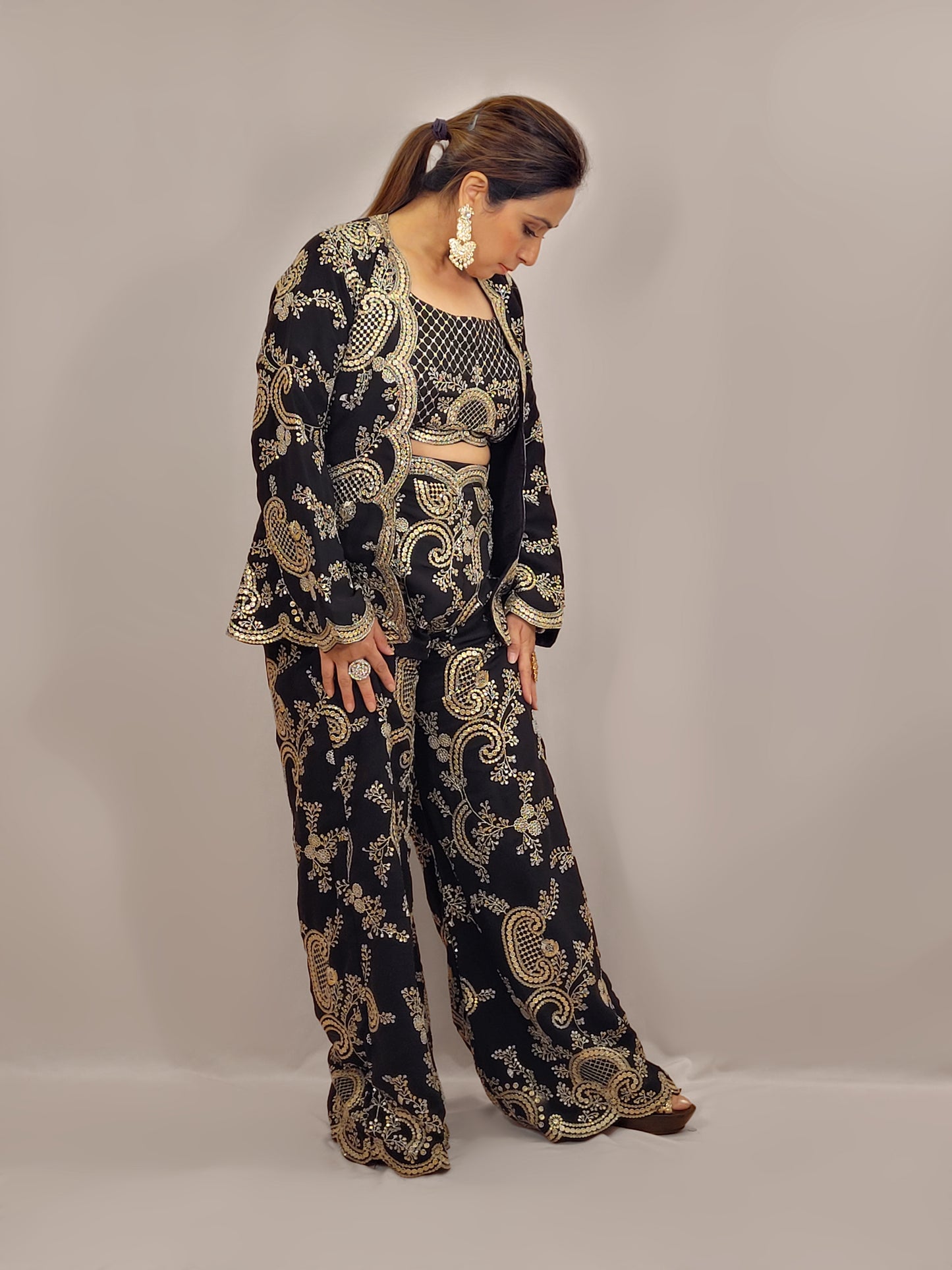 Madhuri Dixit look inspired Black Indo Western Set