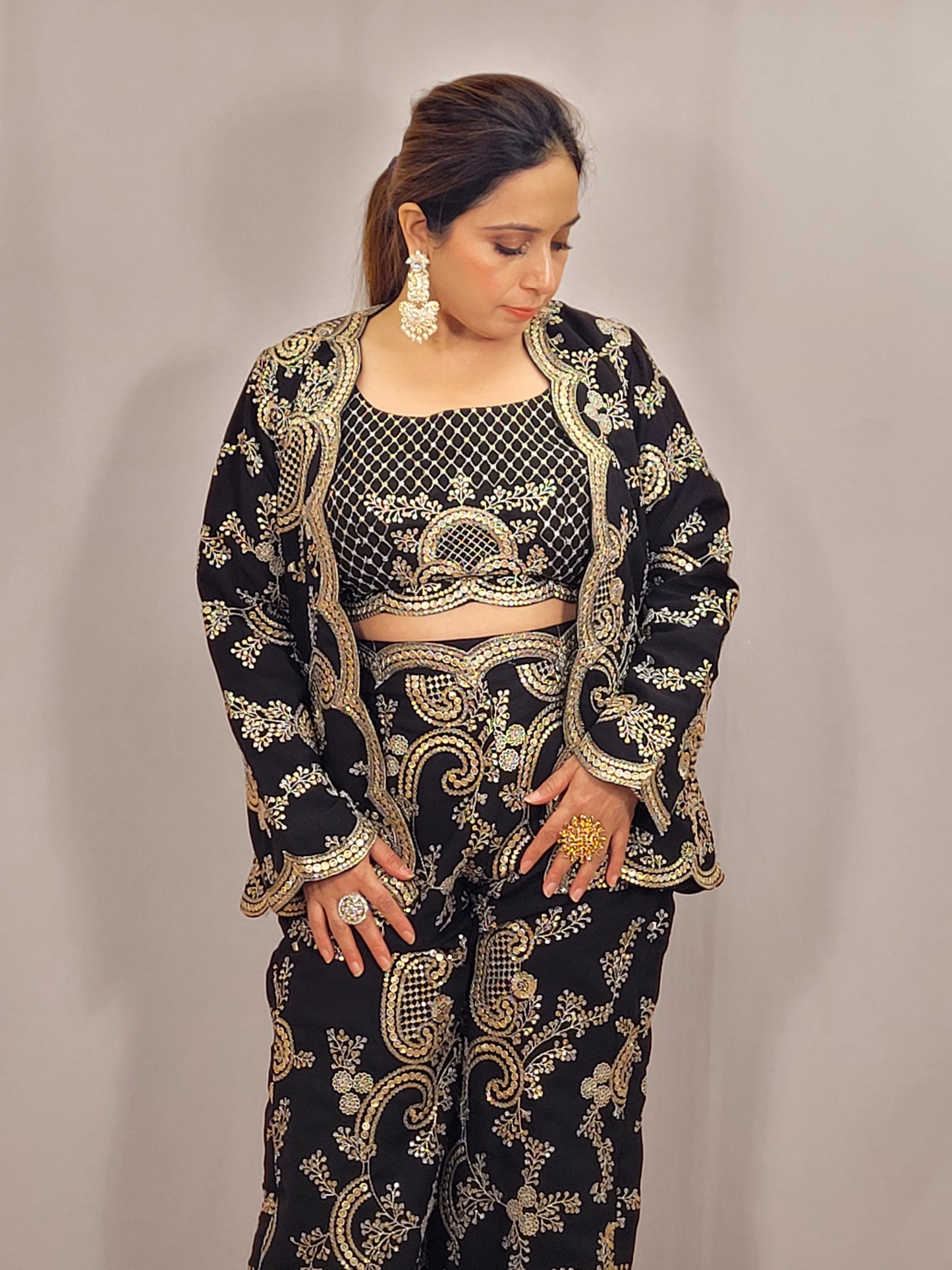 Madhuri Dixit look inspired Black Indo Western Set