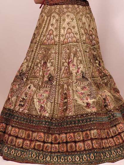 Golden Velvet Heavy Flare Lehanga with Double Dupatta