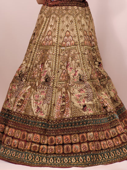 Golden Velvet Heavy Flare Lehanga with Double Dupatta