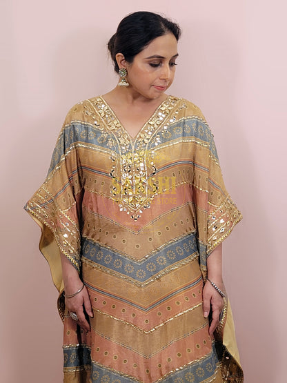 Golden Tissue Kaftan with Tulip Pants