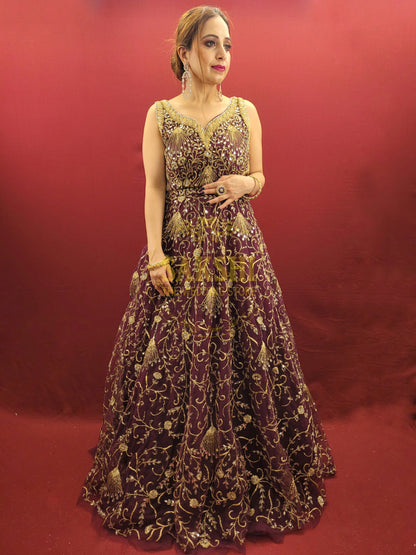 Wine Color Engagement & Wedding Gown