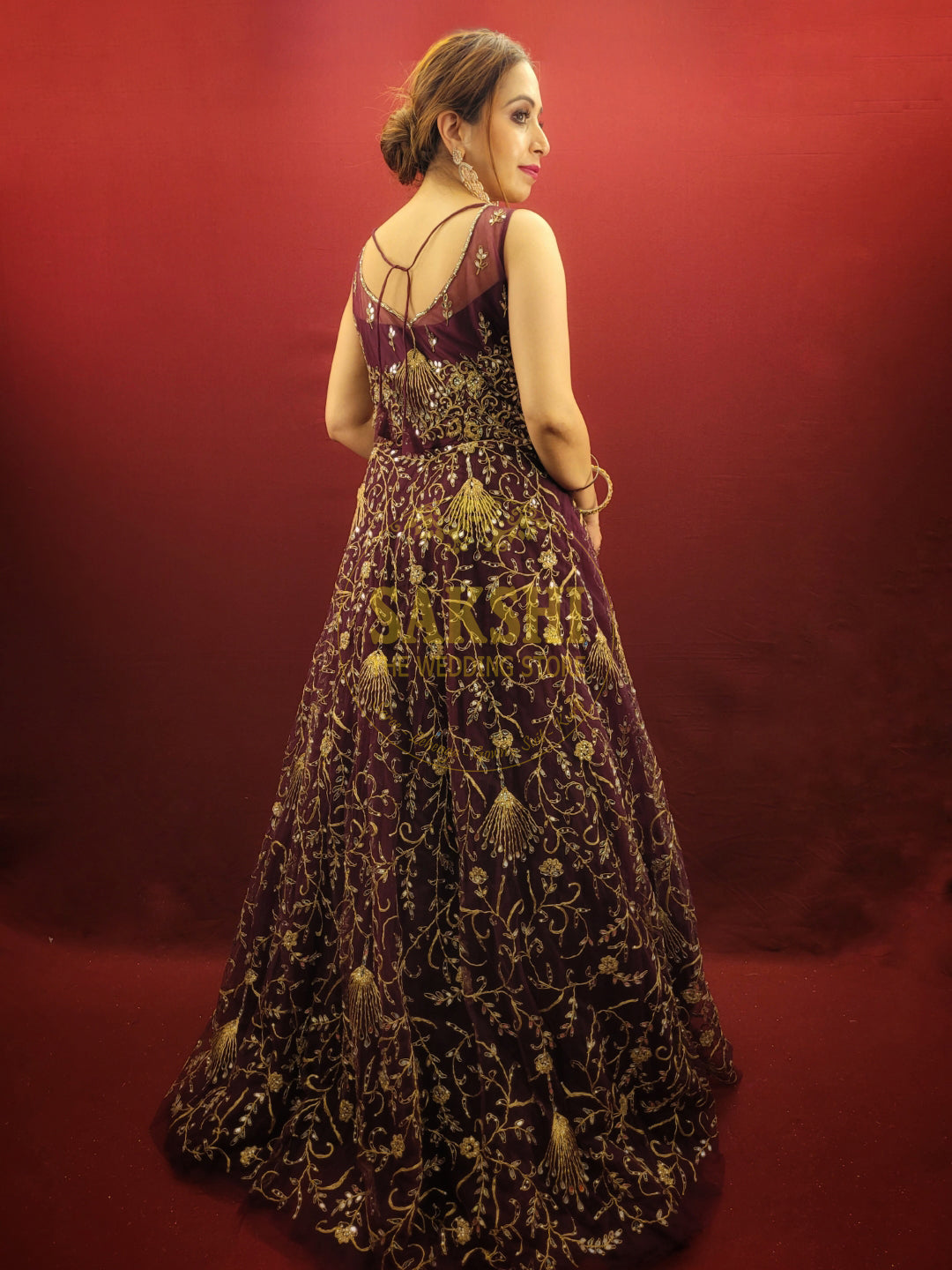 Wine Color Engagement & Wedding Gown SAKSHI - The Wedding Store Wine Color Engagement & Wedding Gown SAKSHI - The Wedding Store