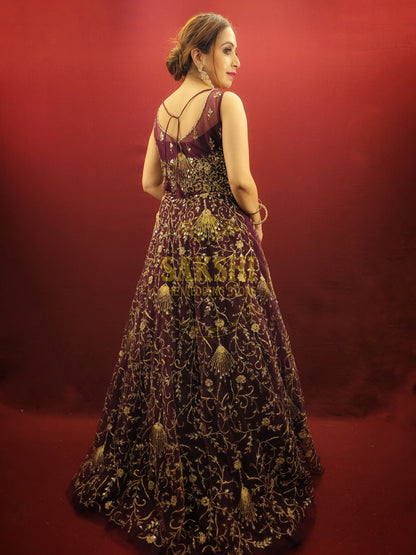 Wine Color Engagement & Wedding Gown