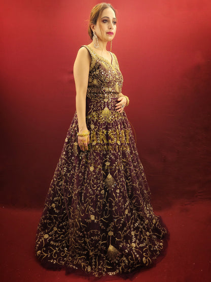 Wine Color Engagement & Wedding Gown