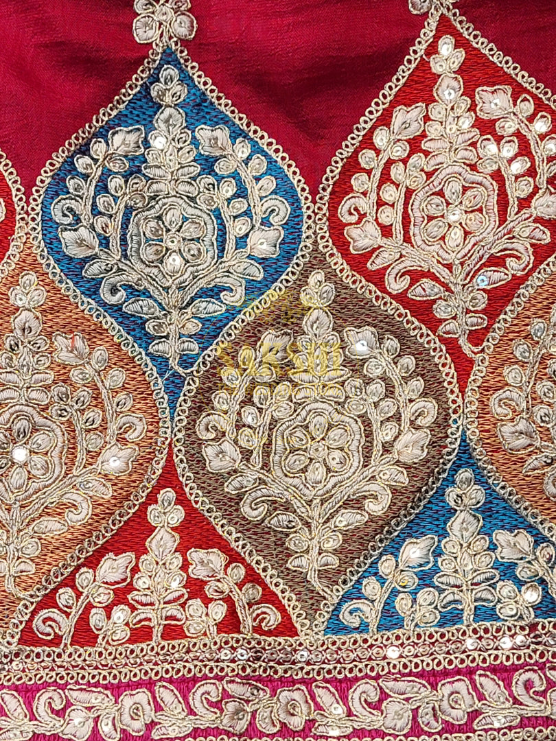 Red Embroidered Salwar Kameez Set (Tulip Pants)