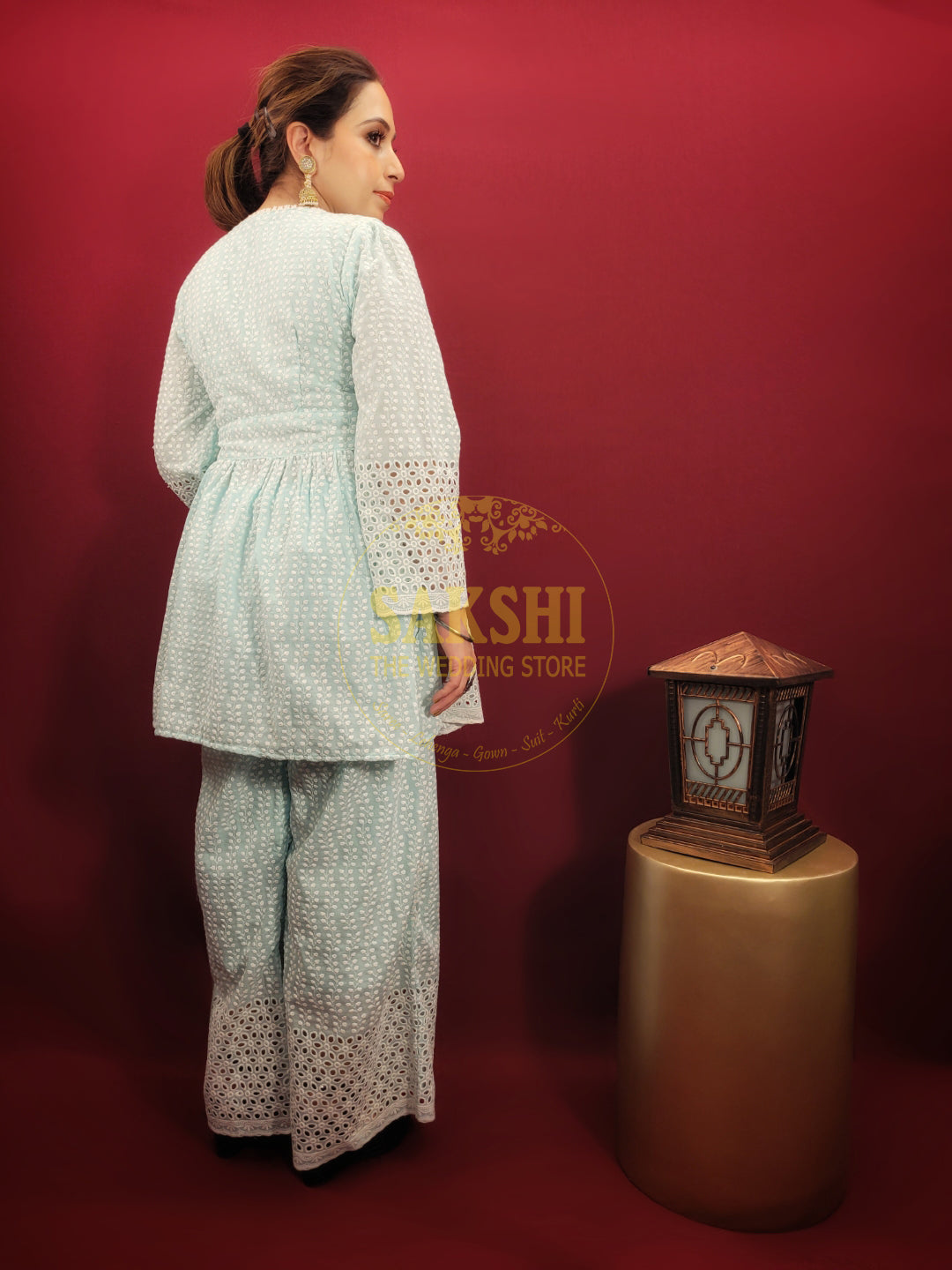 Sky Blue Cotton Chikankari Co-ord Set