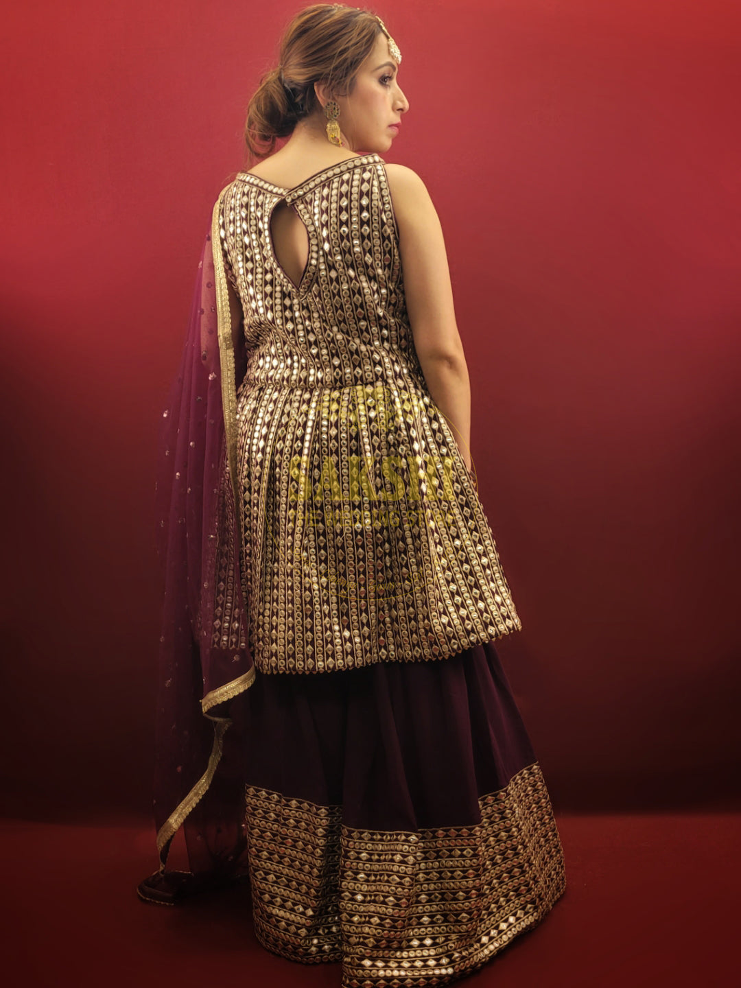 Wine Indo-Western Palazzo Dress