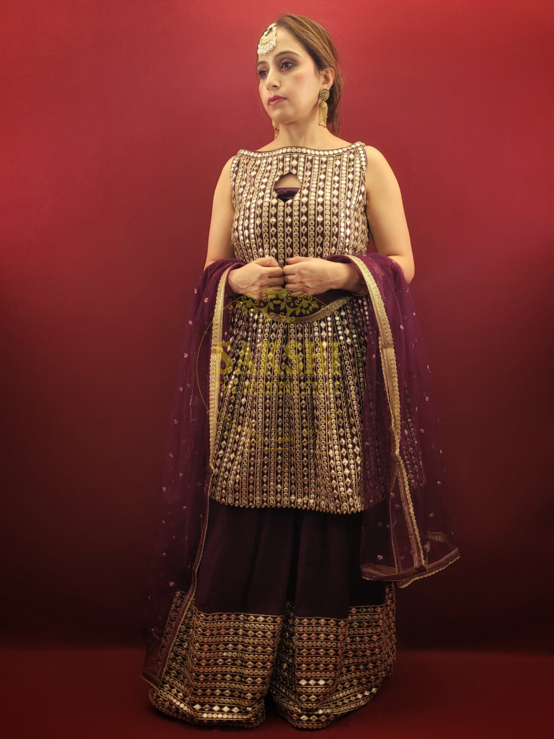 Wine Indo-Western Palazzo Dress