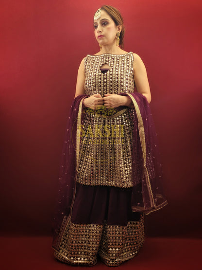 Wine Indo-Western Palazzo Dress