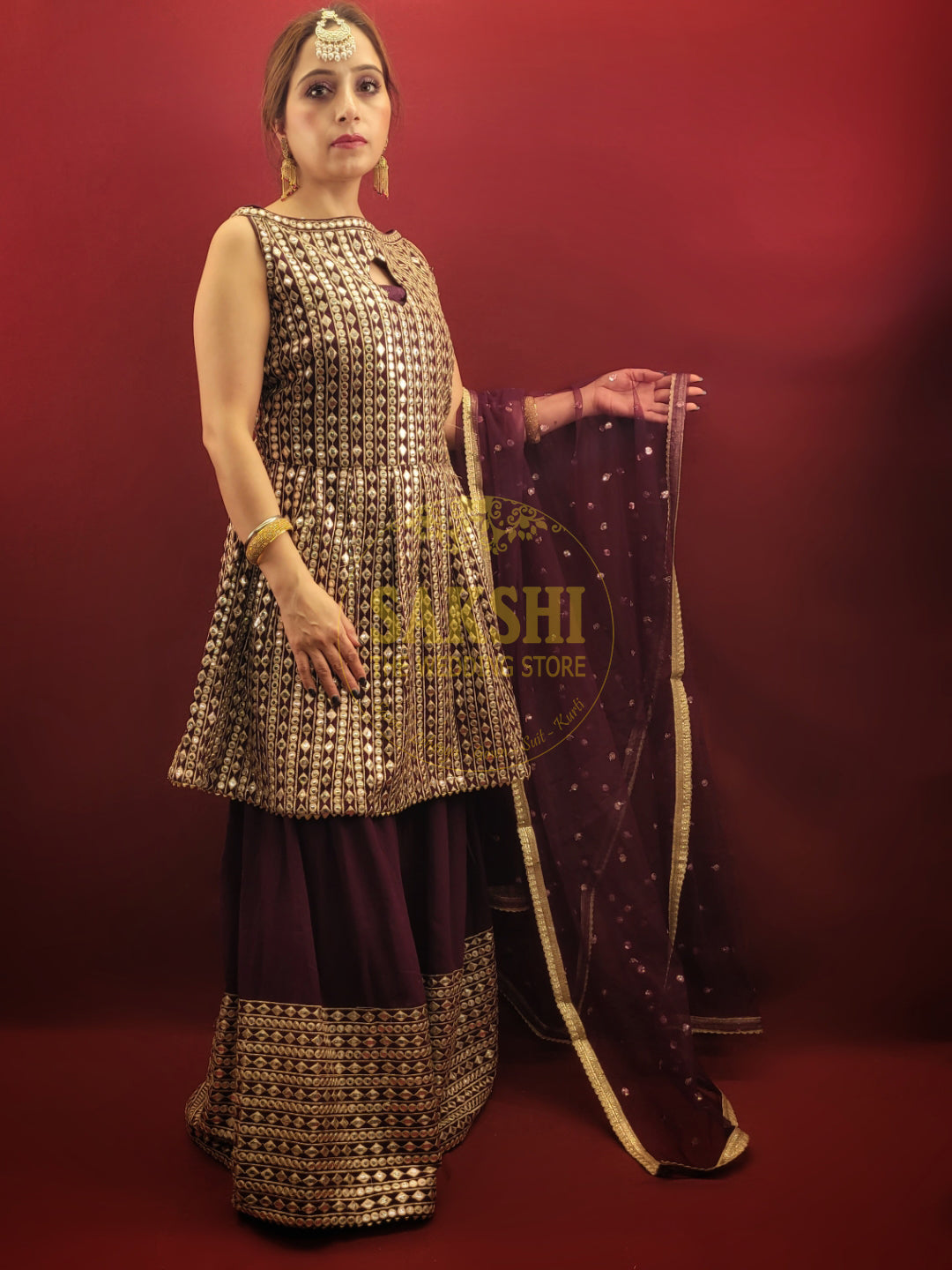 Wine Indo-Western Palazzo Dress