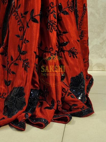 Maroon Crepe Saree with Hand  Embroidery