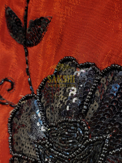 Maroon Crepe Saree with Hand  Embroidery