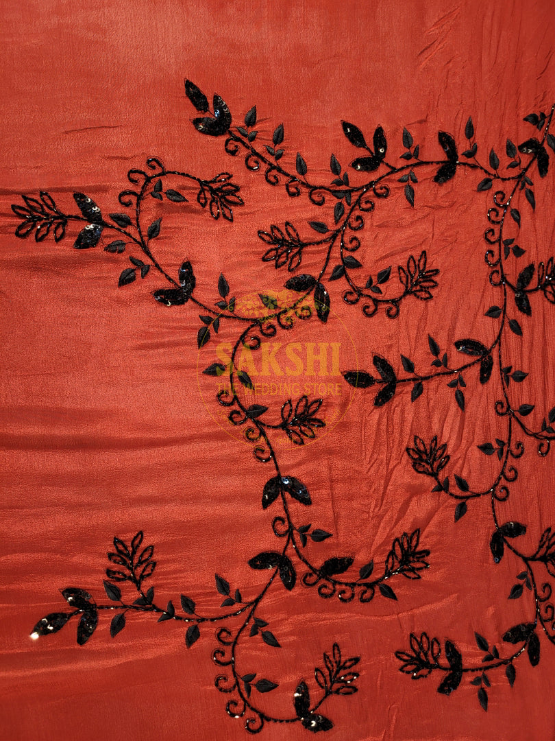 Maroon Crepe Saree with Hand  Embroidery