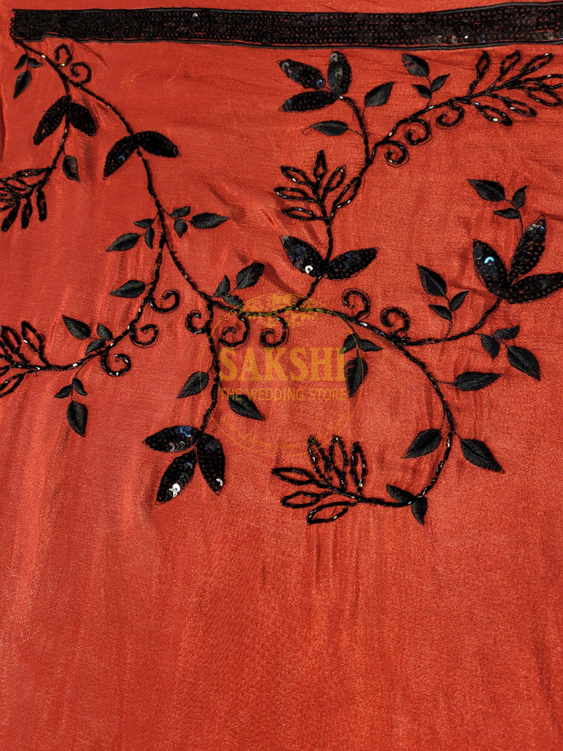 Maroon Crepe Saree with Hand  Embroidery