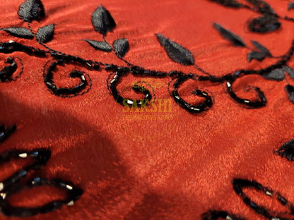Maroon Crepe Saree with Hand  Embroidery