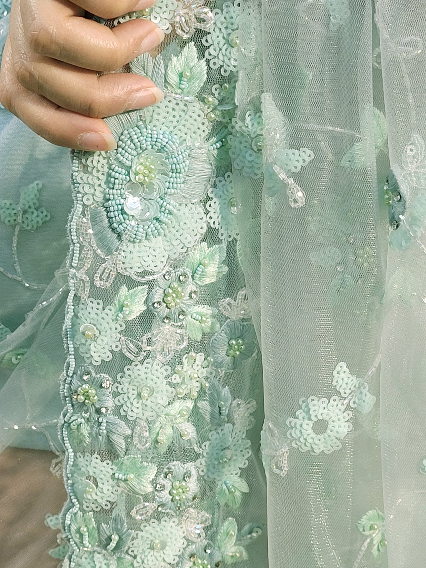 Alia Bhatt Met Gala look inspired Sea Green Handwork Net Saree