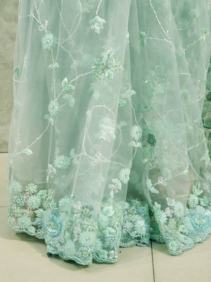 Alia Bhatt Met Gala look inspired Sea Green Handwork Net Saree