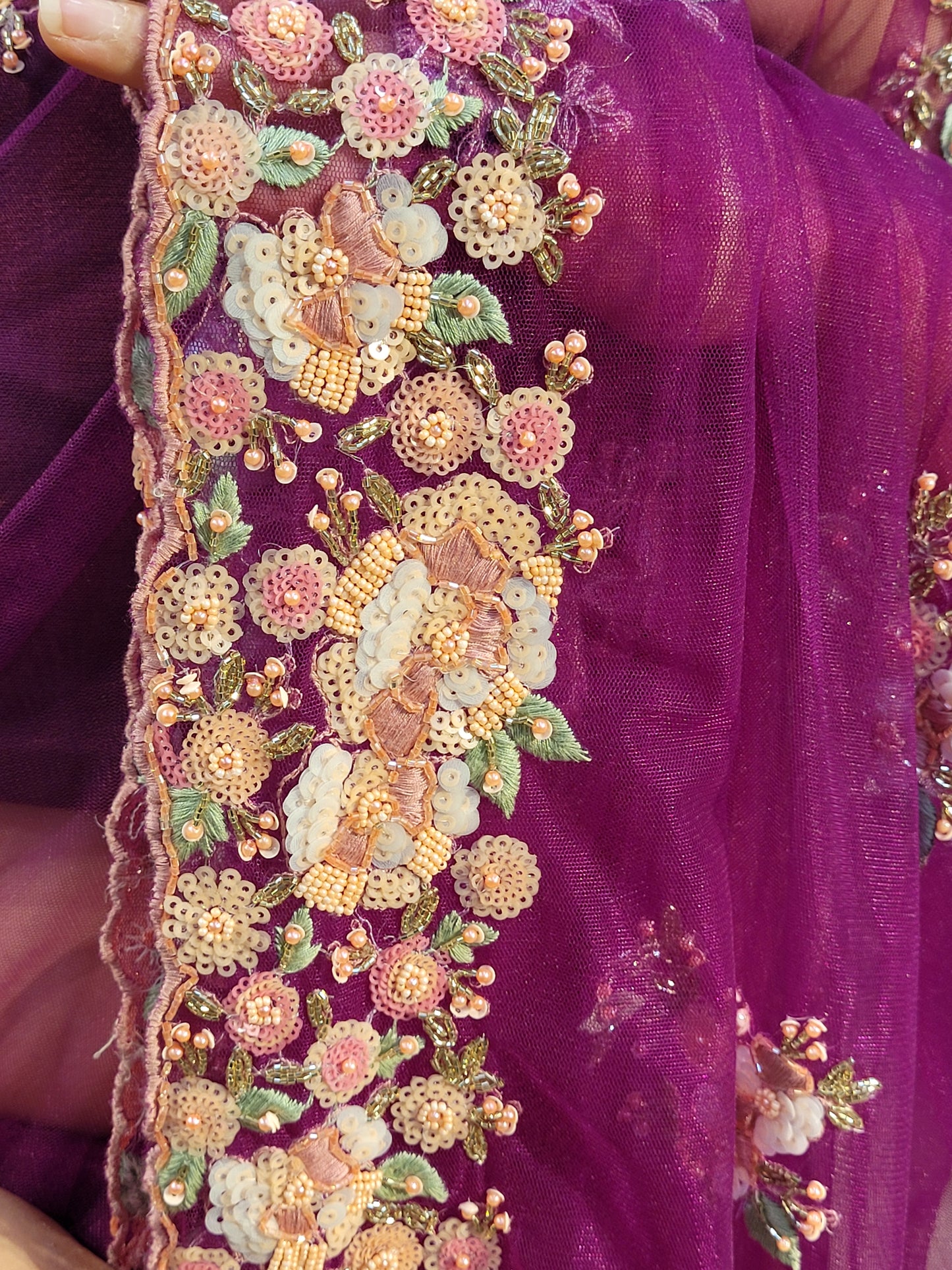 Alia Bhatt Met Gala look inspired Purple Handwork Net Saree